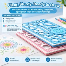 Two Color Geometry Drawing Set with Rulers, Templates and Spirograph Tools 14