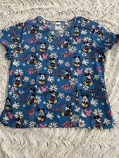 Disney Mickey Mouse Blue Patterned Scrub Top Unisex Medical