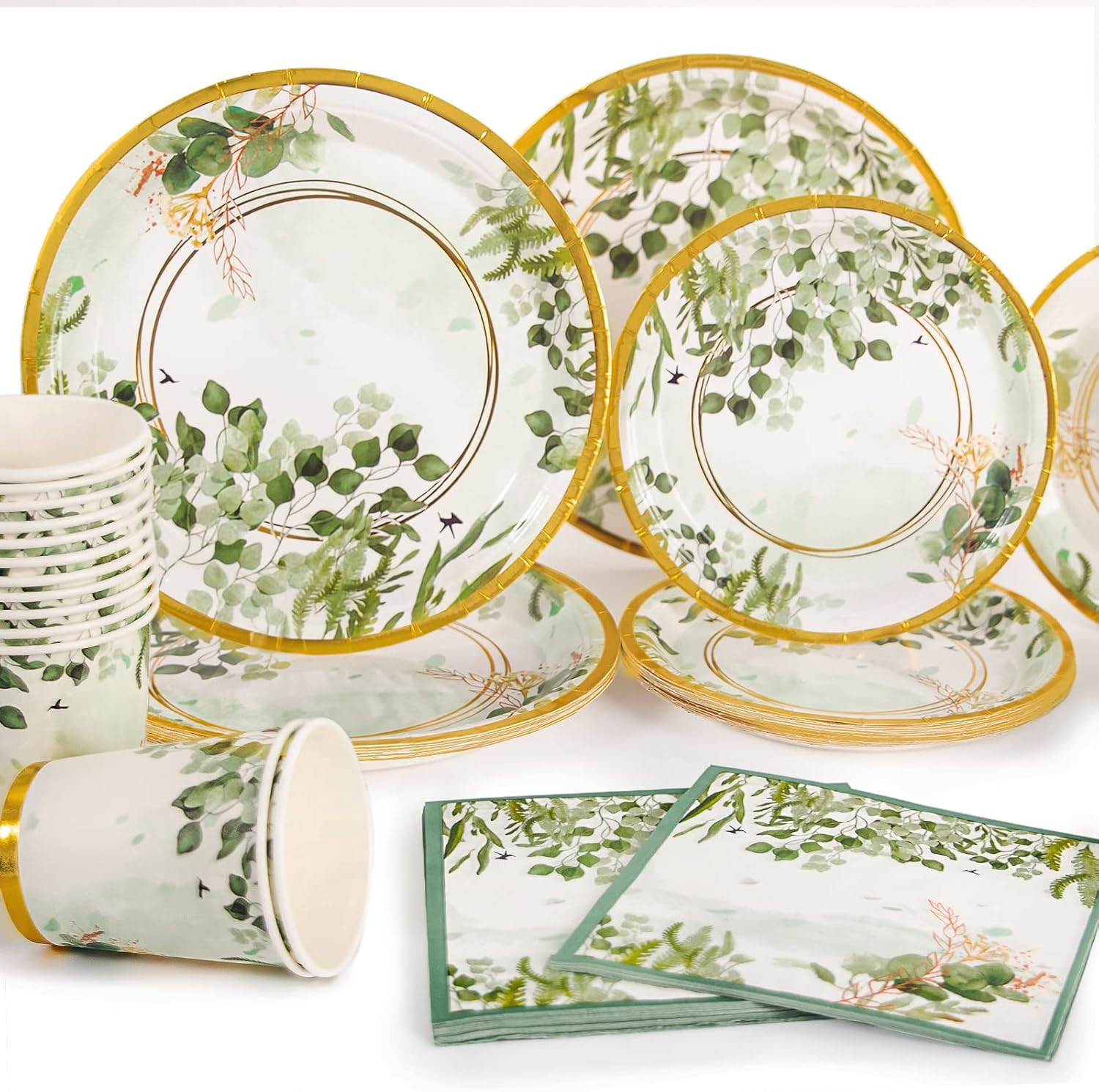 Vaisselle jetable anniversaire fille vert et or pour une fete de table chic
