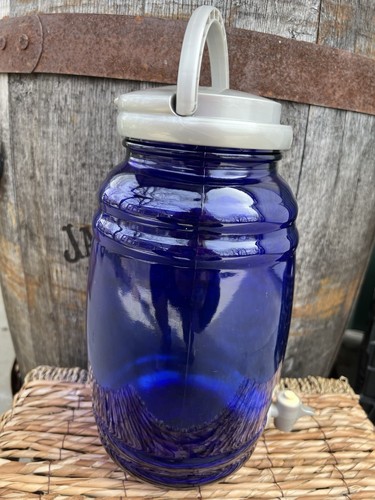 VTG 70’s Cobalt Dark Blue Glass Drink Dispenser Jar~ Sun Tea Spigot & Pour Spout - Picture 11 of 11