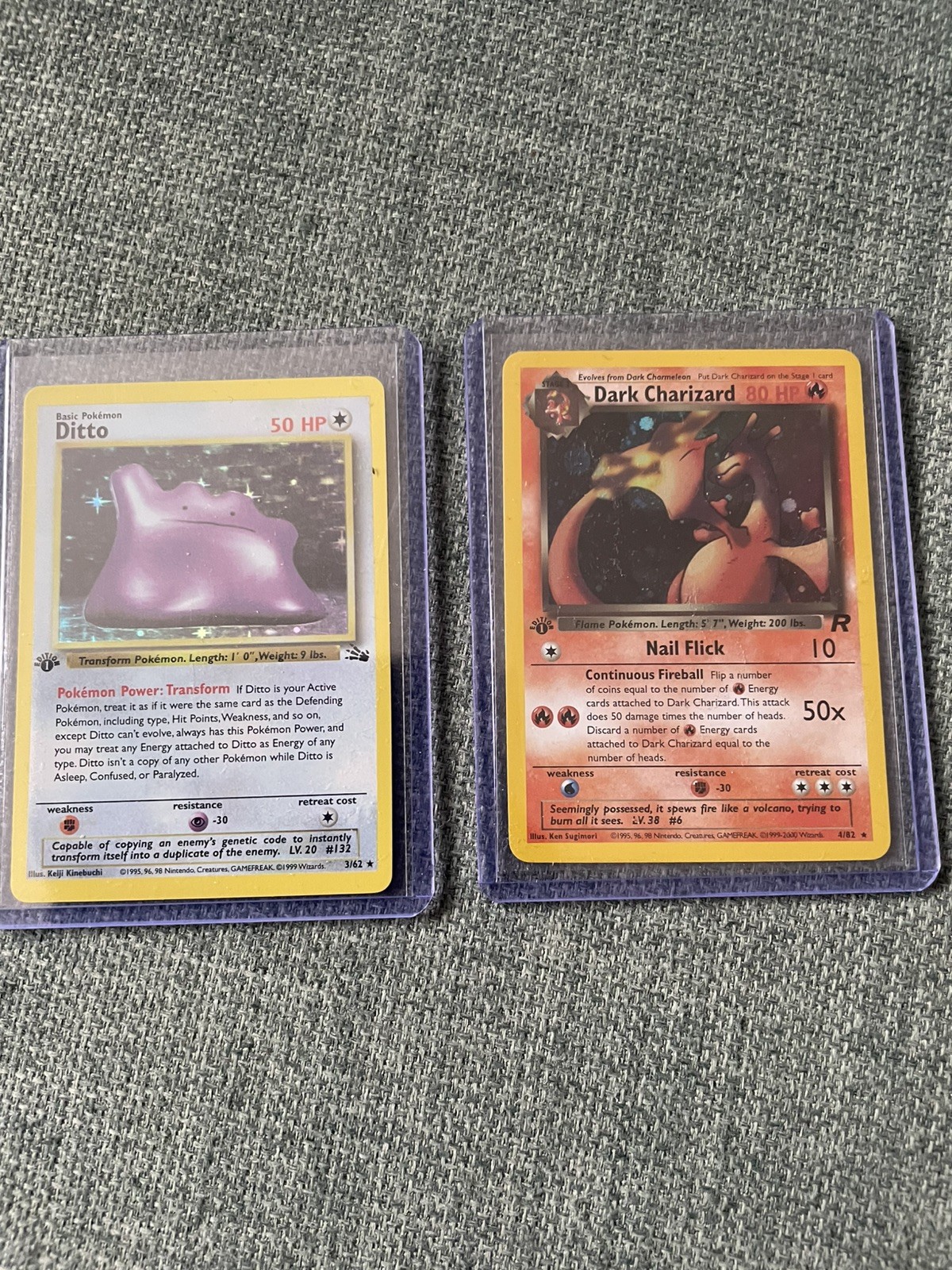 Pokemon Ditto 3/62 and Dark Char 4/82 1st Edition holo Display only (FAN CARDS)