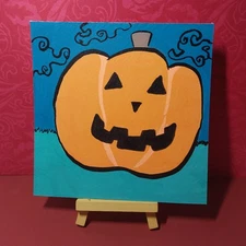 Sindy Fuhr Acrylic Painting 6x6 Inch Original Fall Pop Art Title Smile Pumpkin 