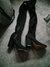 Ladies Thigh Length Black Faux Suede  Boots Size 6