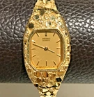Vintage Rare Seiko Quartz 14K Yellow Gold Nugget Japan Ladies Dress Watch Works