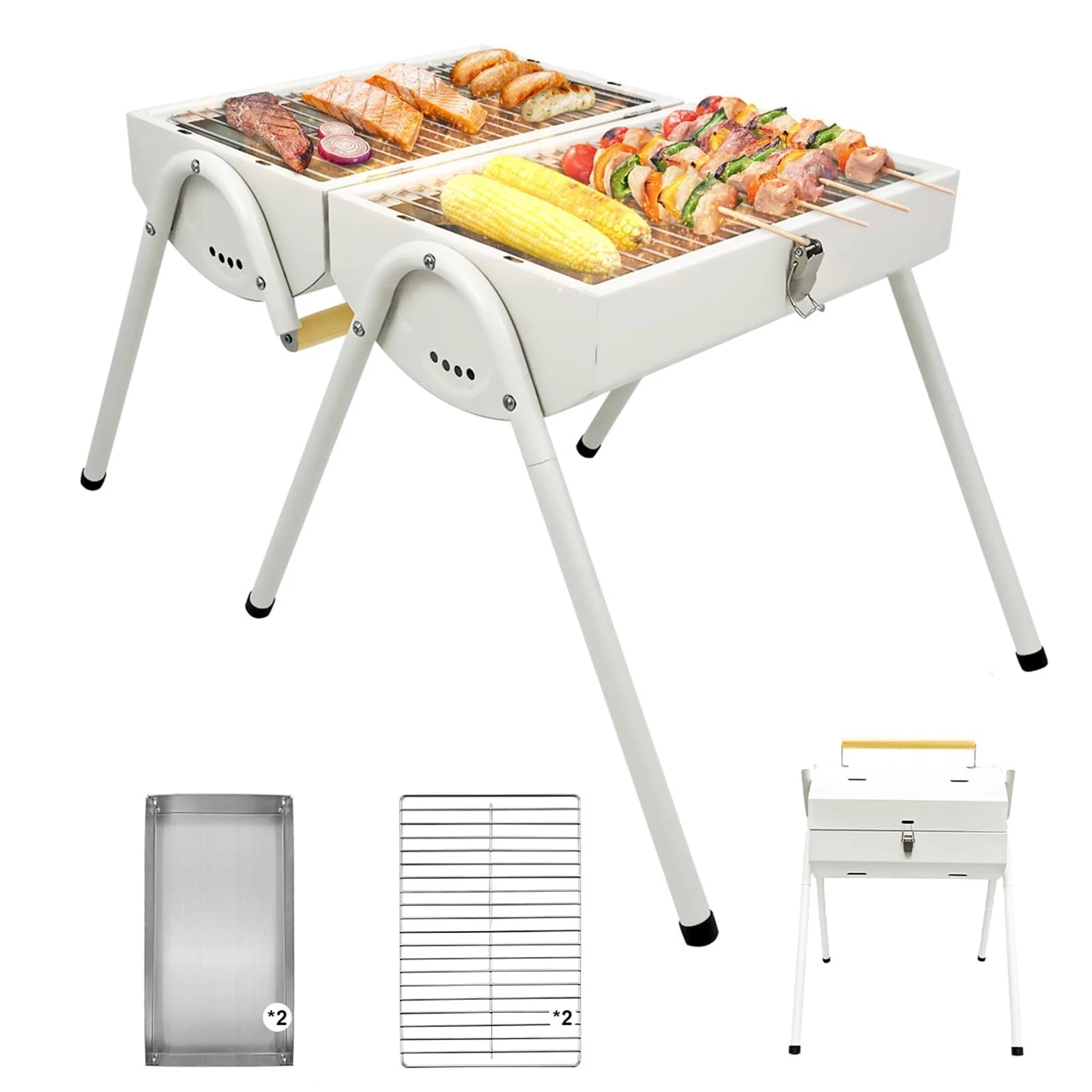 Portable Charcoal Grill, Foldable BBQ Grill with 232 Sq In Cooking Area, Dual...