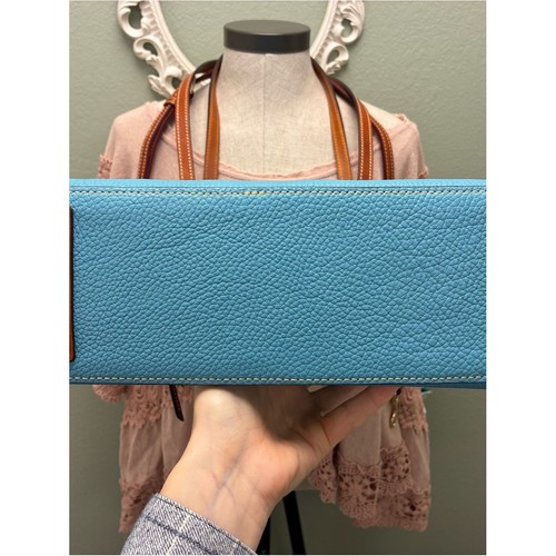 Dooney & Bourke Turquoise Tote with Brown leather Straps - Picture 12 of 16