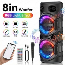 Bluetooth Speaker with Dual 8 Inch Drivers Karaoke Microphone Party Lights TWS