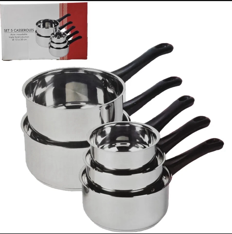 Lot de 5 casseroles inox triple fond Induction- 12-14-16-18-20CM - Photo 3/3
