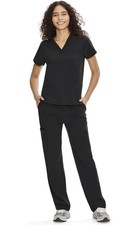 COZYFIT Women's Black Solid Medical Scrub Set Uniform Top and Pants