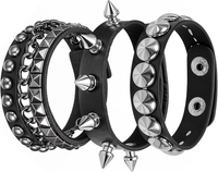 3 StüCk Nietenarmband Schwarze Leder Punk Armband Mit Nieten Nietenmanschette Ve