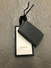 Gucci BB140 Soho Travel Double Zip Wallet Gray Pebbled Leather GG Logo
