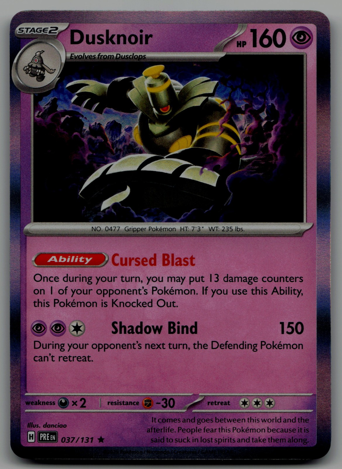 Dusknoir Rare SV: Prismatic Evolutions 037/131 NM