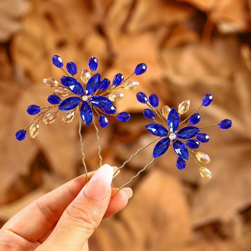 Fleur bleu royal étincelante pour coiffure de mariage et grands événements