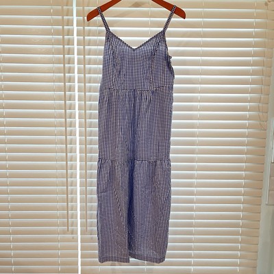 Old Navy Dress P S Maxi Blue White Gingham Plaid Tiered Layered Cami  Sundress | eBay