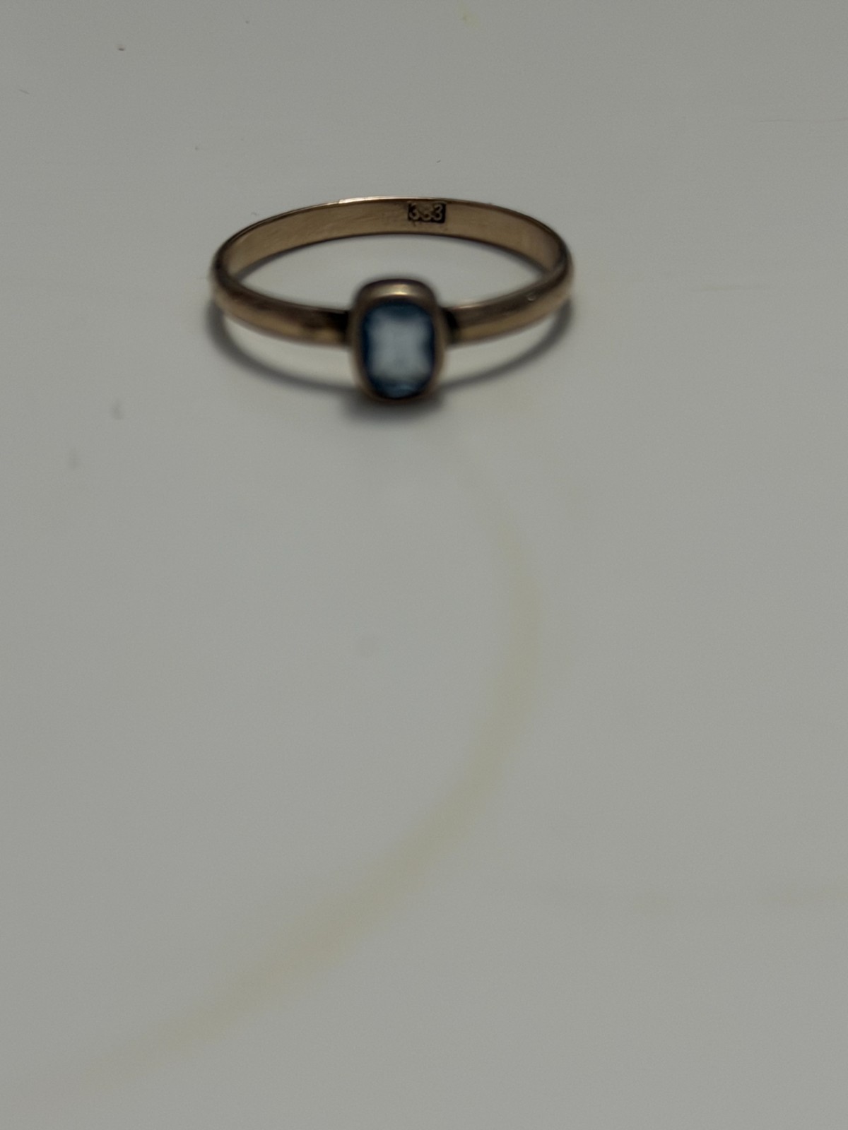 Vintage 8K Gold Minimalist Bezel Ring - Muted Blue Gemstone image 5
