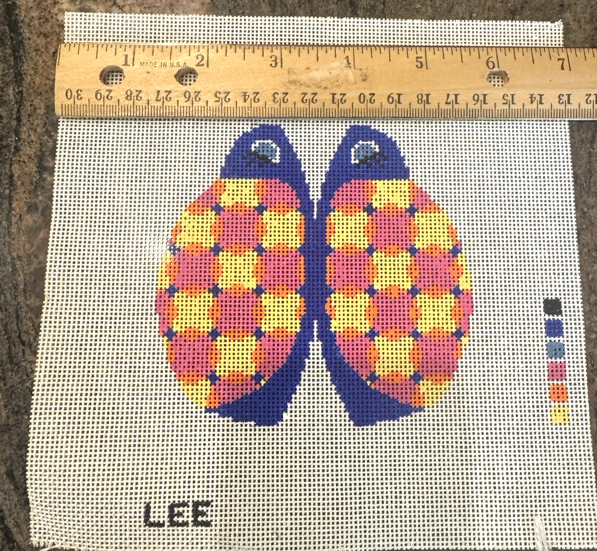 LEE Needlearts hand painted needlepoint canvas Multicolor ladybug 3D 4"/18 ct