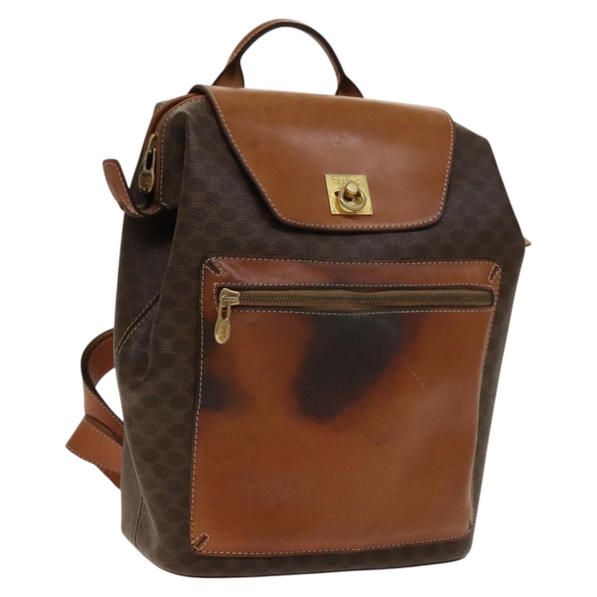 CELINE Macadam Canvas Backpack PVC Leather Brown Gold Auth  display picture 1