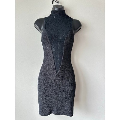 Vintage Y2K Shirley of Hollywood Black Lace Bodycon Mini Dress Goth