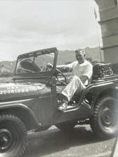 Vintage Photo Military Man Sitting In Army Jeep 3.5x3.5” Black And White
