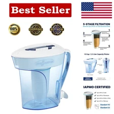 10-Cup Ready-Pour 5-Stage Water Filter Pitcher - IAPMO Certified for Pure Taste