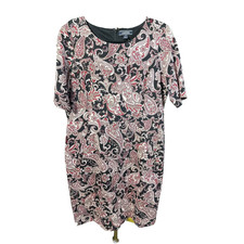 Lands' End Floral Paisley Shift Dress w/Pockets Sz 14 Short Sleeves Work Career