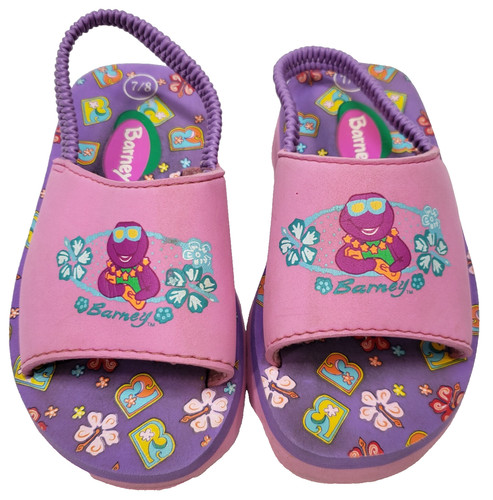 Vintage Barney Shoes Girls Beach Sandals Toddler Size 7/8 Foam Pink Purple Lyons