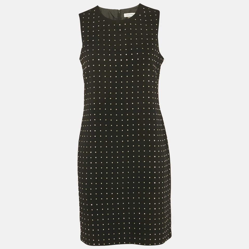 Calvin Klein Black Studded Crepe Sleeveless Short Dress M