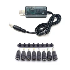 Compact USB to DC Converter 5V Input 9V/12V Output w/8 Plugs to Router Cable
