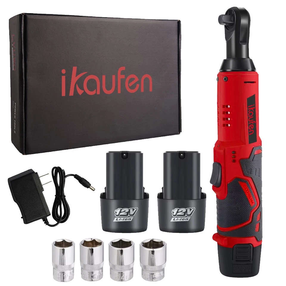 3/8" Electric Cordless Ratchet Right Angle Wrench Impact Power Tool + 2 Battery - Image 3 of 4