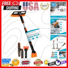 39" Extendable Snow Brush with Squeegee & Ice Scraper | Foam Grip | Auto Snow...
