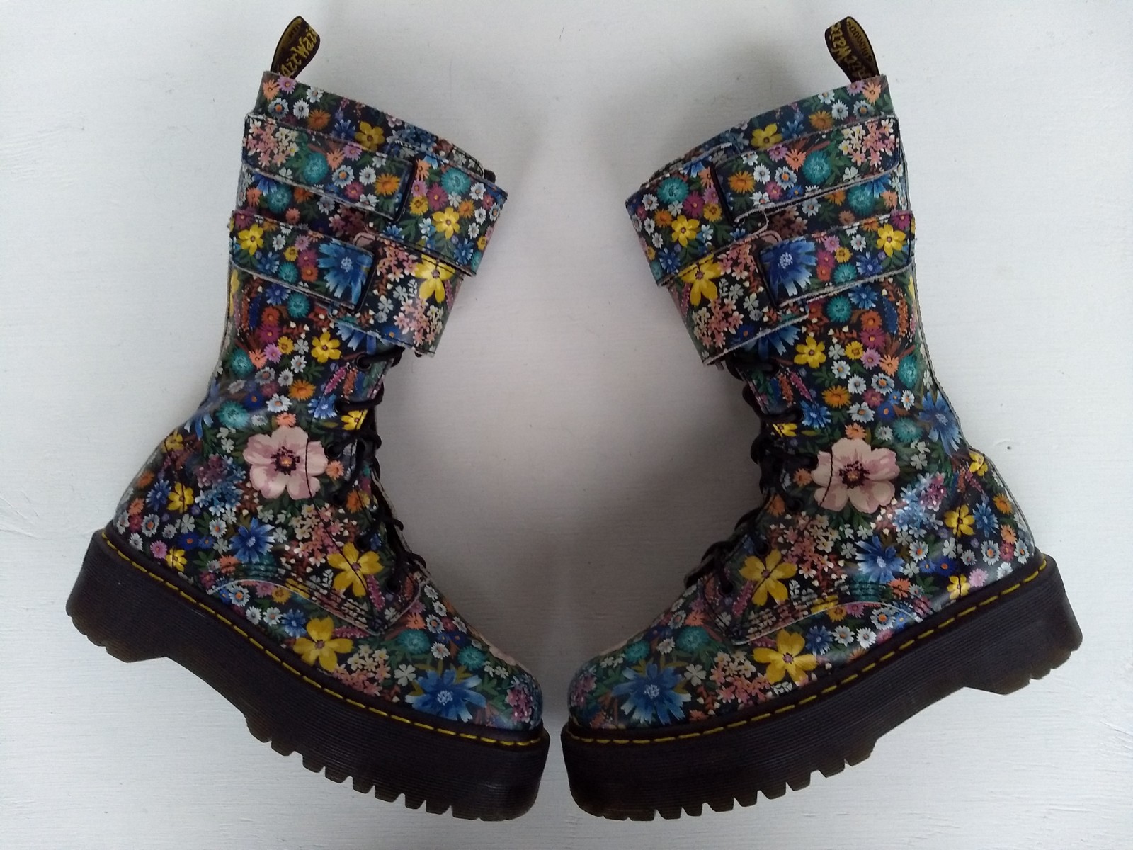 #2 DOC DR. MARTENS WANDERLUST JAGGER PLATFORM FLORAL LEATHER BOOTS RARE SIZE 7UK