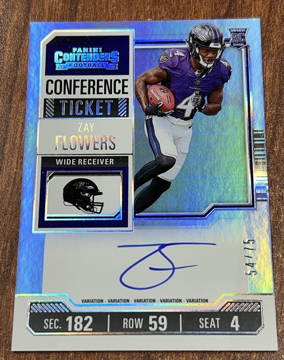 2023 Panini Contenders Zay Flowers Conference Ticket Rookie Auto /75 RC Ravens