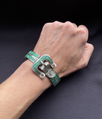 Seltenes viktorianisches antikes Silber Malachit Citrin schottische Schnalle Armband grün 