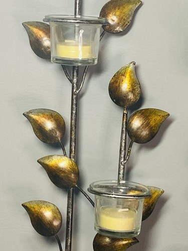 Metal Wall Sconce Leaf Pattern Tealight/Votive Candle Wall Decor w/6 Candles - Picture 7 of 11