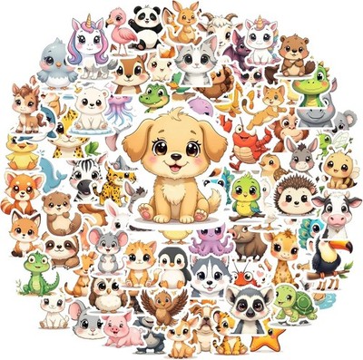 100 Baby Animal Stickers Waterproof Vinyl Cute Kids Reward Party Favor