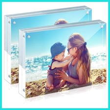 Acrylic Frames, 2 Pack 8x10, 24mm Thicker Frameless Clear Frame, Double Sided...