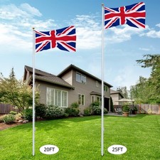 20/25ft Sectional Flagpole Kit Outdoor Garden Telescopic Flag Pole + 2 UK Flags
