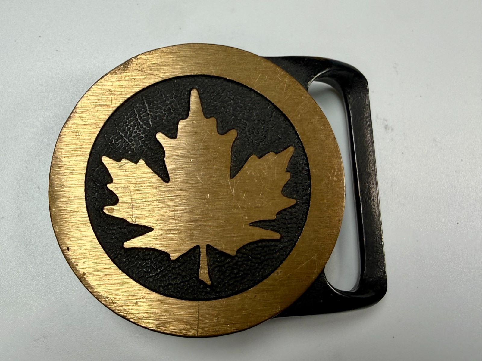 Maple Leaf Solid Brass Vintage 1978 Round Belt Bu… - image 14