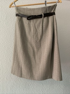 Rock von Taifun, Gr 38, Beige, knielang, Gürtel, Wollanteil