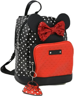 Mini Backpack Deluxe - Disney - Minnie Mouse - Red/Black Ears Faux Leather 11''
