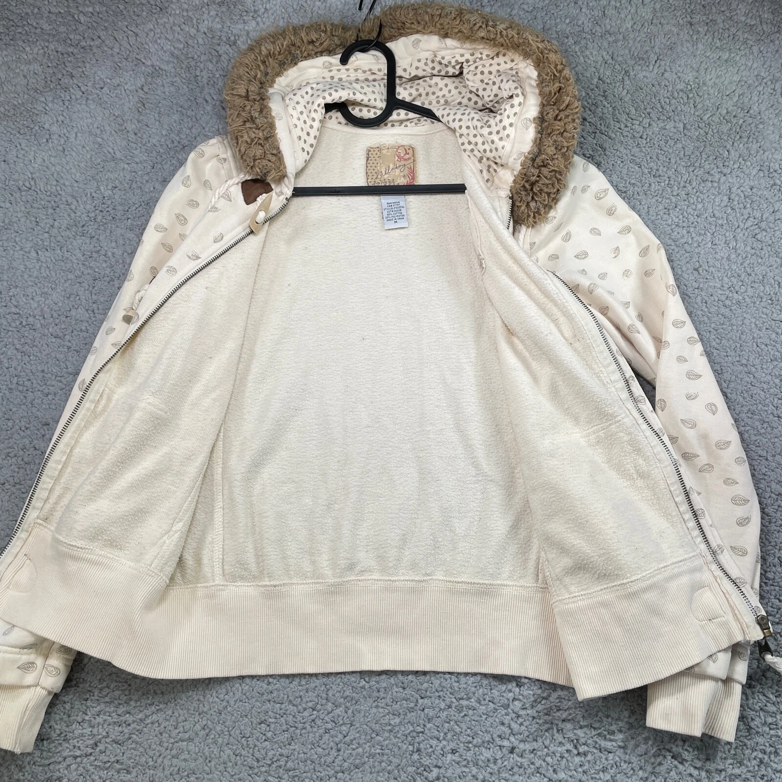 OFF WHITE Felpa donna Billabong junior pelliccia cappuccio zip bottoni davanti taglia media