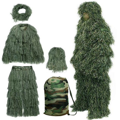 NAIZEA 5 in 1 Tuta Ghillie 3D Mimetica Abbigliamento da Caccia per Adulti Giovani S/M - Foto 11 di 43