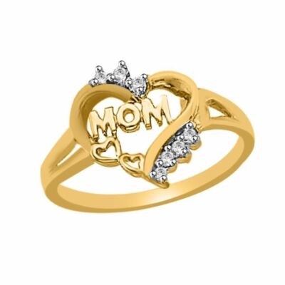 Womens Round Real White Diamond MOM Heart Ring Gift