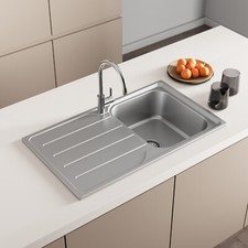 1.0 Single Bowl Kitchen Sink Stainless Steel with Waste & Left Drainer 860x500