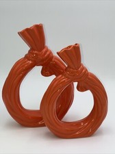 SET Ceramic Vases Modern Home Decor, Pampas Flower Bow ORANGE.  ART DECO