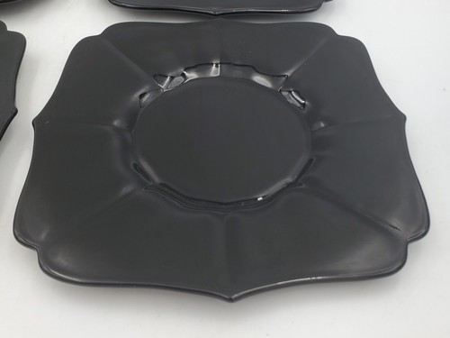 4 "New Martinsville" Black Amethyst Salad Lunch Plates Glass Fancy Square Vtg - Picture 7 of 13