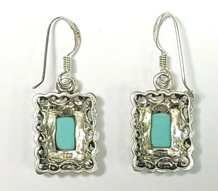 Sterling Silver Blue Turquoise Rectangle Decorati… - image 4