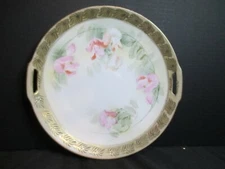RS REINHOLD SCHLEGELMIL GERMANY PRUSSIA HANDLED CAKE PLATE WIDE DECORATIVE GOLD 