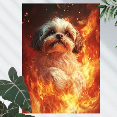 Shih Tzu in Flammen Poster Schöne Wanddeko Dekoration