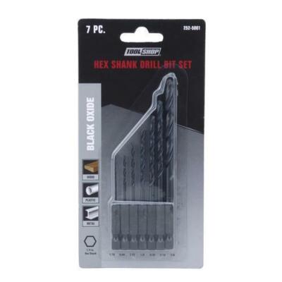 7 Piece ¼  Hex Shank Drill Bit Set Black Oxide Steel Wood Plastic Metal Drilling